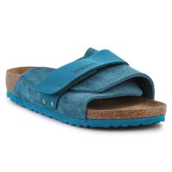 Klapki Birkenstock Kyoto W 1026822 niebieskie. Niebieskie klapki bez wzorów, z materiału, sportowe, bez obcasa, bez zapięcia. Za 872.66 zł.