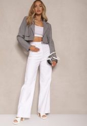 Białe Jeansy High Waist o Szerokim Kroju Sallizia. Białe jeansy Renee, l, bez wzorów, z jeansu, klasyczne, z podwyższonym stanem. W wyprzedaży za 111.99 zł.
