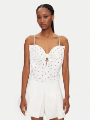 BARDOT Top Vieda 59755TB Biały Regular Fit. Białe topy Bardot, bez wzorów, ze lnu, bez kołnierzyka, bez ramiączek. Za 289.99 zł.