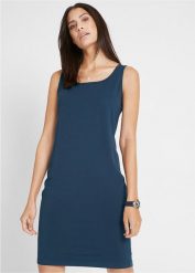 Sukienka shirtowa (2 szt.). Niebieskie sukienki bonprix, bez wzorów, bez kołnierzyka, bez ramiączek. Za 99.99 zł.
