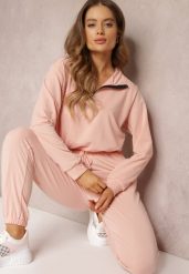 Różowy 2-częściowy Komplet Dresowy ze Spodniami i Bluzą Erassi. Czerwone bluzy Renee, xl, bez wzorów, z dresówki, casualowe, bez ramiączek, bez kaptura. W wyprzedaży za 63.99 zł.