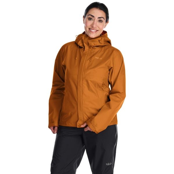 Kurtka przeciwdeszczowa damska Rab Downpour Eco Jacket z kapturem. Żółte kurtki przeciwdeszczowe RAB, bez wzorów, z kapturem, trekkingowe. Za 439.99 zł.