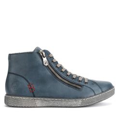 Trampki Rieker. Niebieskie botki Rieker, bez wzorów, bez zapięcia. Za 251.99 zł.