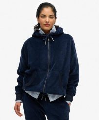 Kurtka z kapturem z aksamitu. Niebieskie kurtki Superdry, bez wzorów, z bawełny, z kapturem. Za 391.90 zł.
