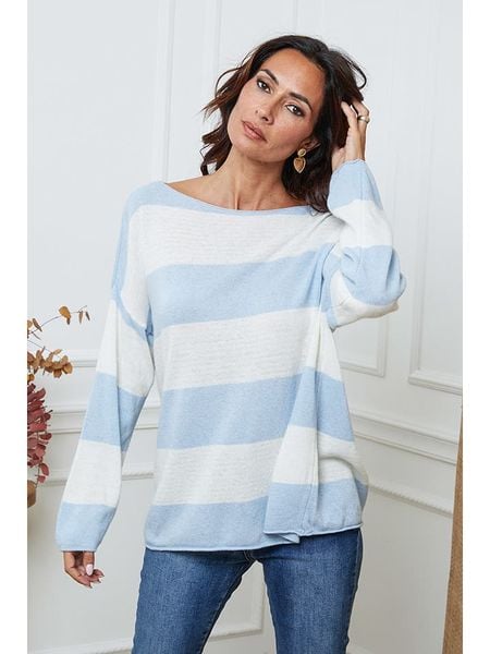 So Cachemire Sweter "Epi" w kolorze biało-błękitnym rozmiar: M. Białe swetry So Cachemire, m, bez wzorów, z kaszmiru, bez ramiączek. Za 201.08 zł.