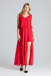 Czerwona Warstwowa Maxi Sukienka Wiązana na Ramionach. Czerwone sukienki Figl, m, bez wzorów, z elastanu, wizytowe, bez kołnierzyka, bez ramiączek, maxi. Za 369.00 zł.