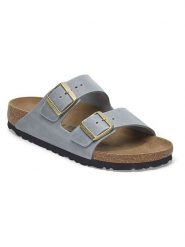 Birkenstock Skórzane klapki "Arizona" w kolorze szarym rozmiar: 35. Szare klapki Birkenstock, bez wzorów, klasyczne, z otwartym noskiem, bez obcasa, bez zapięcia. Za 445.44 zł.