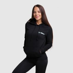 Bluza damska fitness z kapturem czarna PRO. Czarne bluzy z kapturem GYMBEAM, xl, bez wzorów, z bawełny, z kapturem, na fitness i siłownię. Za 88.90 zł.