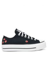 Converse Trampki Chuck Taylor All Star Lift Platform Embroidered Strawberries A14935C Czarny. Czarne trampki Converse, bez wzorów, z materiału, retro, bez zapięcia. Za 319.99 zł.