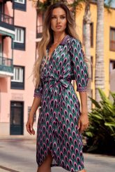 Satynowa Sukienka na Zakładkę w Print - Model 1. Brązowe sukienki Cud Moda, l, bez wzorów, z materiału, wizytowe, bez kołnierzyka, bez ramiączek. Za 249.90 zł.