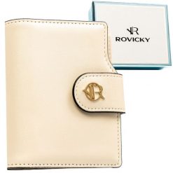 Beżowy portfel damski ze skóry ekologicznej zamykany na zatrzask i suwak - Rovicky. Brązowe portfele ROVICKY, bez wzorów, ze skóry ekologicznej. Za 89.99 zł.
