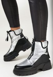 Srebrne Śniegowce Pikowane z Lampasami Viseli. Szare śniegowce Born2be, bez wzorów, bez zapięcia. Za 139.99 zł.