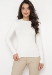 Biały Sweter z Długim Rękawem Emmella. Białe swetry Born2be, l, bez wzorów, klasyczne, bez ramiączek. Za 39.99 zł.