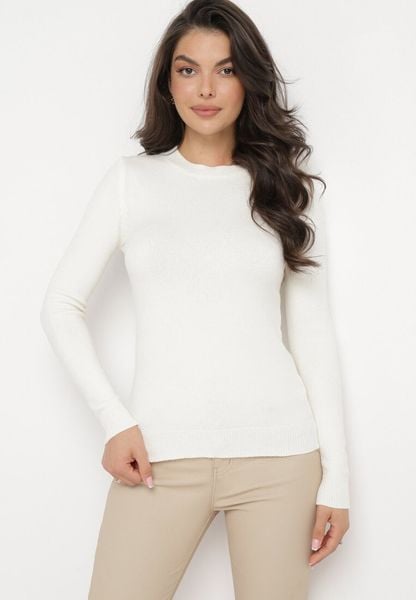 Biały Sweter z Długim Rękawem Emmella. Białe swetry Born2be, l, bez wzorów, klasyczne, bez ramiączek. Za 39.99 zł.