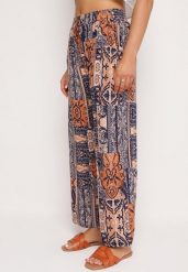 Niebiesko-Pomarańczowe Spodnie Palazzo z Wiskozy z Gumką w Talii Lirfea. Niebieskie jeansy Born2be, l, bez wzorów, z jeansu, boho. Za 49.99 zł.