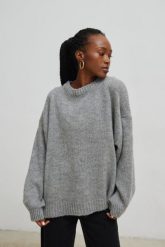 Sweter oversize z bufiastym rękawem SZARY - RIVERO-UNI. Szare swetry Marsala, na zimę, bez wzorów, z wełny, wizytowe, bez ramiączek. Za 249.90 zł.