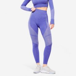Legginsy fitness damskie Domyos FTI 900. Niebieskie legginsy sportowe DOMYOS, l, bez wzorów, z elastanu, z podwyższonym stanem, na fitness i siłownię. Za 79.99 zł.