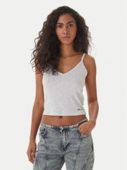 Guess Jeans Top W6GPB5 KG372 Szary Regular Fit. Szare topy Guess Jeans, l, z aplikacjami, z jeansu, bez kołnierzyka, bez ramiączek. Za 139.99 zł.