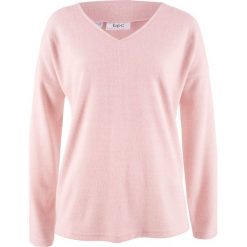 Sweter z polaru z dekoltem w serek bonprix pastelowy jasnoróżowy melanż. Czerwone swetry bonprix, melanż, z polaru. Za 69.99 zł.