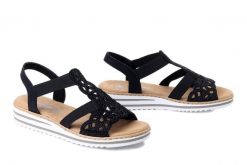 RIEKER V0646-00 black, sandały damskie. Czarne sandały Rieker, bez wzorów, bez obcasa, bez zapięcia. Za 271.92 zł.
