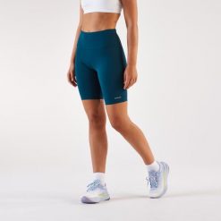 Legginsy do biegania krótkie damskie Kiprun Run 500 Comfort. Niebieskie legginsy KIPRUN, bez wzorów, z materiału, sportowe, krótkie. Za 69.99 zł.