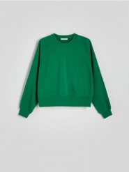Bawełniana bluza - zielony. Zielone bluzy Reserved, l, bez wzorów, z bawełny, bez ramiączek, bez kaptura. W wyprzedaży za 79.99 zł.