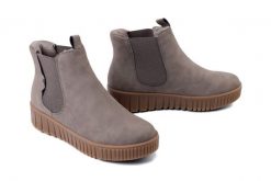 RIEKER Y6150-42 grey, botki damskie. Szare botki Rieker, bez wzorów, bez obcasa, bez zapięcia. Za 240.44 zł.