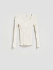 Sweter z wiskozy - złamana biel. Swetry Reserved, l, bez wzorów, z dzianiny, bez ramiączek. Za 139.99 zł.