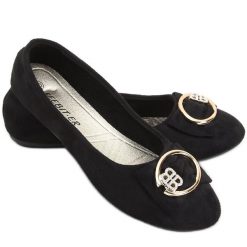 Baleriny damskie Gauri Black czarne. Czarne baleriny z aplikacjami, z materiału, eleganckie, bez obcasa, bez zapięcia. Za 83.35 zł.