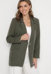 Ciemnozielona Jednorzędowa Marynarka o Pudełkowym Kroju Selluria. Zielone marynarki i żakiety Born2be, bez wzorów, z jeansu, eleganckie, bez ramiączek. Za 139.99 zł.