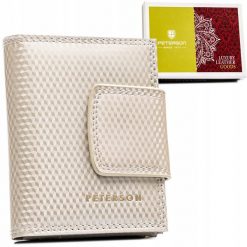 Portfel skórzany Peterson PTN 42329-SBR beżowy. Brązowe portfele Peterson, bez wzorów, z lakierowanej skóry. Za 91.99 zł.