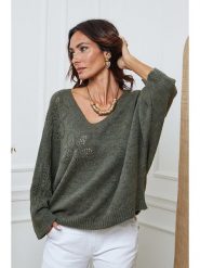 So Cachemire Sweter "Arobaz" w kolorze khaki rozmiar: L. Brązowe swetry So Cachemire, l, bez wzorów, ze splotem, bez ramiączek. Za 174.84 zł.