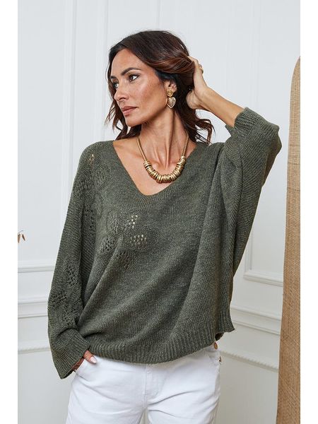 So Cachemire Sweter "Arobaz" w kolorze khaki rozmiar: L. Brązowe swetry So Cachemire, l, bez wzorów, ze splotem, bez ramiączek. Za 213.69 zł.