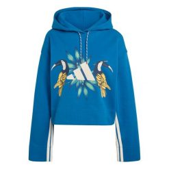 Bluza damska adidas x Farm Rio. Niebieskie bluzy z kapturem adidas, s, bez wzorów, z bawełny, z kapturem, na fitness i siłownię. Za 255.50 zł.
