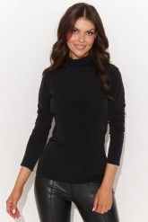Czarna Klasyczna Bluzka z Golfem. Czarne bluzki Makadamia, xl, bez wzorów, z elastanu, klasyczne, bez kołnierzyka, bez ramiączek. Za 129.90 zł.