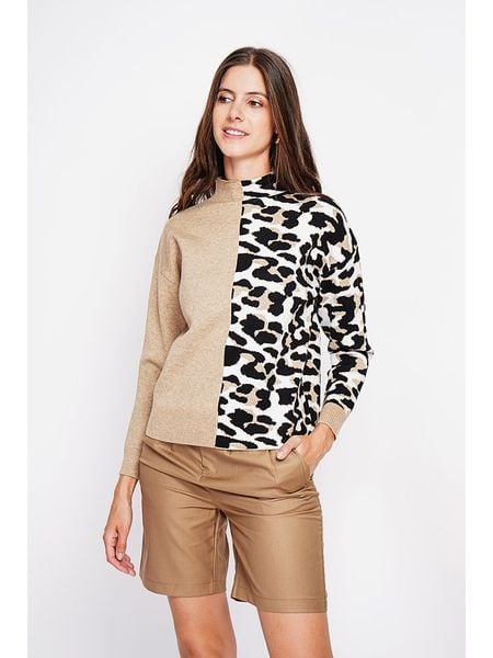 ASSUILI Sweter w kolorze czarno-beżowo-białym rozmiar: 40. Białe swetry Assuili, bez wzorów, klasyczne, bez ramiączek. Za 113.99 zł.