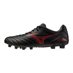 Buty piłkarskie Mizuno Monarcida Neo III Pro Czarne i Czerwone. Czarne buty treningowe Mizuno, bez wzorów, z materiału, bez zapięcia, do piłki nożnej. Za 525.25 zł.