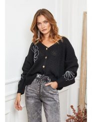 Joséfine Kardigan "Beegees" w kolorze czarnym rozmiar: M. Czarne swetry Joséfine, m, bez wzorów, ze splotem, bez ramiączek. Za 130.99 zł.