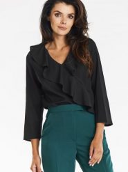 Bluzka Model A688 Black - awama. Czarne bluzki Awama, l, bez wzorów, z elastanu, biznesowe, bez kołnierzyka, bez ramiączek. Za 258.46 zł.