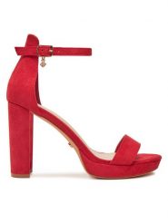 DeeZee Sandały SE008 Czerwony. Czerwone sandały DeeZee, bez wzorów, z materiału, bez obcasa, na słupku, bez zapięcia. Za 139.99 zł.