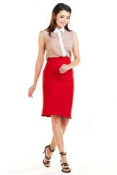 Czerwona Dopasowana Spódnica z Ozdobnymi Plisami. Czerwone spódnice Awama, l, bez wzorów, z elastanu, dopasowane. Za 129.90 zł.