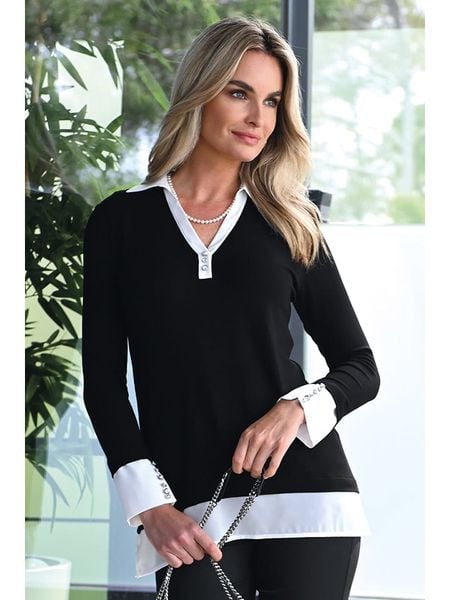 Bleu d'Azur Bluzka "Mindy" w kolorze czarno-białym rozmiar: 32/34. Białe bluzki Bleu d'Azur, w ażurowe wzory, klasyczne, bez kołnierzyka, bez ramiączek. Za 96.83 zł.