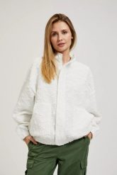 Bluza zapinana na zamek z długimi rękawami biała. Białe bluzy MOODO, l, bez wzorów, bez kaptura. W wyprzedaży za 69.99 zł.