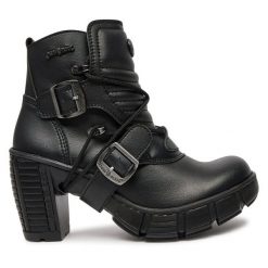 Botki NEW ROCK. Czarne botki NEW ROCK, bez wzorów, rockowe, bez obcasa, na słupku, bez zapięcia. Za 769.99 zł.