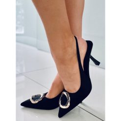 BM Szpilki z odkrytą pięta Constance Black czarne. Czarne szpilki BM, z aplikacjami, z materiału, wizytowe, bez obcasa, na obcasie, bez zapięcia. Za 115.67 zł.