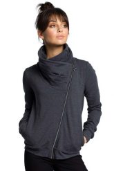 Sportowa Bluza Zapinana na Ukośny Zamek - Grafitowa. Szare bluzy bez kaptura MOE, l, bez wzorów, z bawełny, bez kaptura. Za 273.90 zł.