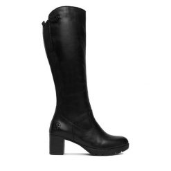 Kozaki Rieker. Czarne kozaki Rieker, bez wzorów, bez obcasa, na słupku, bez zapięcia. Za 559.99 zł.