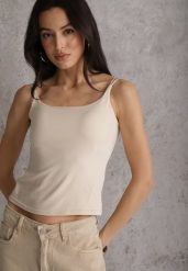 Beżowy Top z Wiskozy na Podwójnych Ramiączkach Indrea. Brązowe topy Renee, m, bez wzorów, z jeansu, klasyczne, bez kołnierzyka, bez ramiączek. Za 59.99 zł.