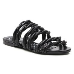 Klapki Eva Minge. Czarne klapki Eva Minge, bez wzorów, bez obcasa, bez zapięcia. Za 369.99 zł.