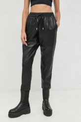 BOSS spodnie damskie kolor czarny high waist. Czarne spodnie materiałowe Boss, bez wzorów, z materiału, z podwyższonym stanem. Za 829.99 zł.